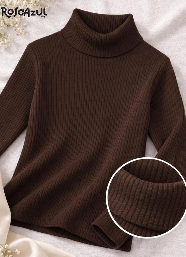 Blusa Infantil Gola Alta em Ribana Marrom