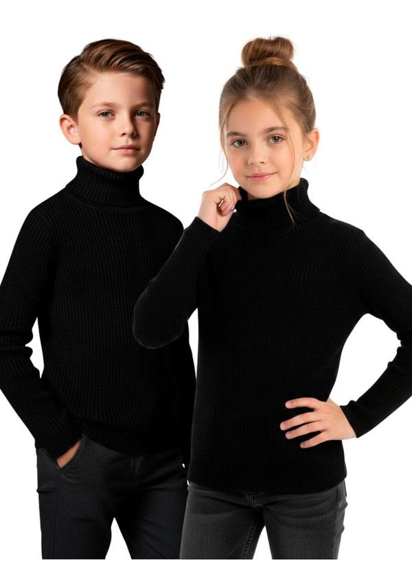 Blusa Infantil Gola Alta em Ribana Preto