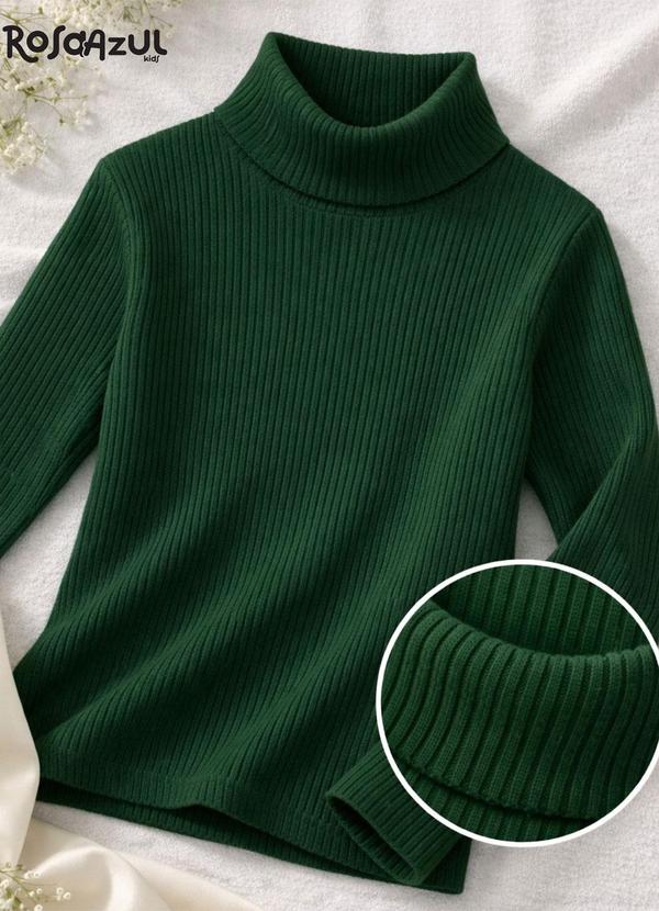 Blusa Infantil Gola Alta em Ribana Verde Escuro