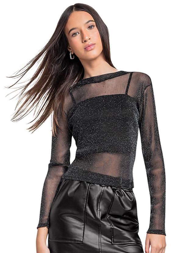 Vista 2 Blusa Juvenil com Brilho e Top Preto Gloss Gloss