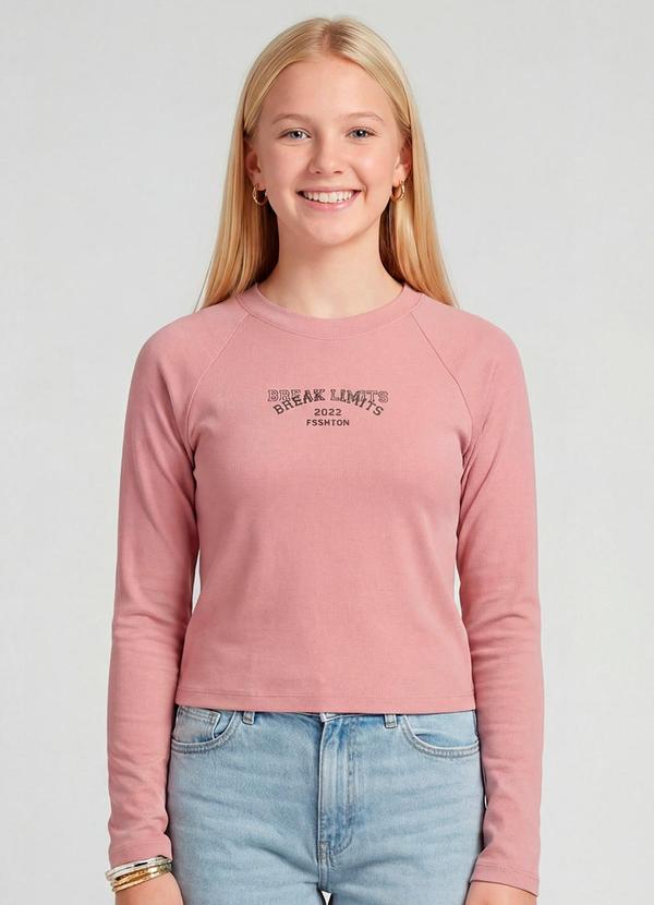 Blusa Juvenil Cotton com Estampa Rosa