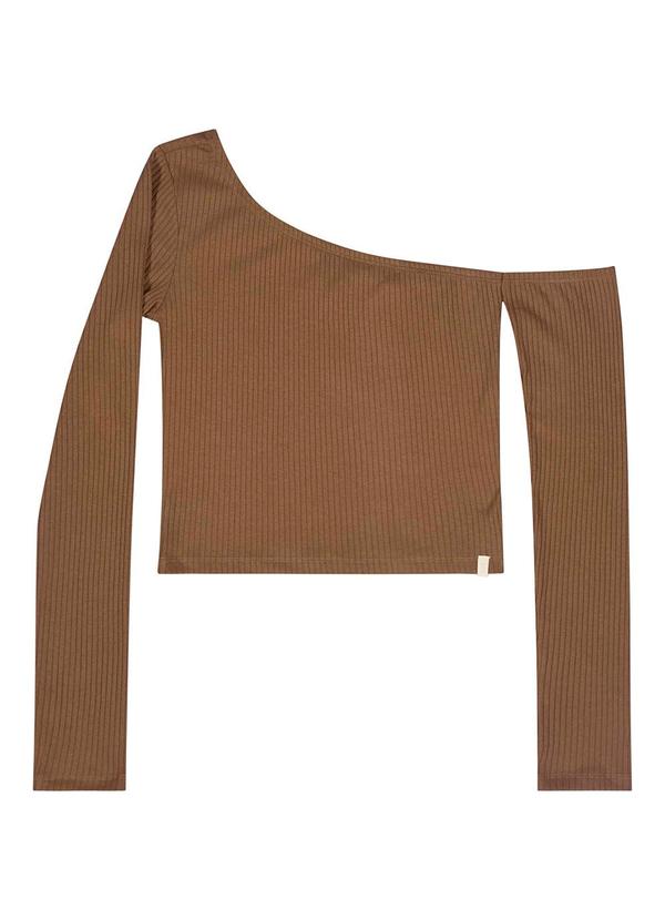 Vista 2 Blusa Juvenil em Ribana Canelada Marrom Gloss Gloss