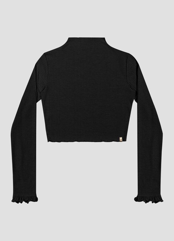 Blusa Juvenil Feminina Manga Longa Canelada Preto