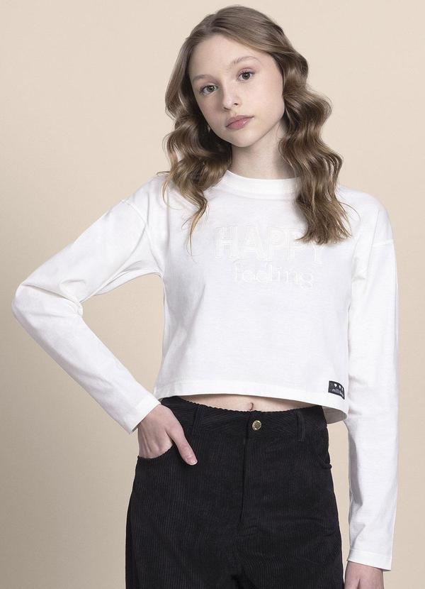 Blusa Juvenil Manga Longa Meia Malha Happy Bege
