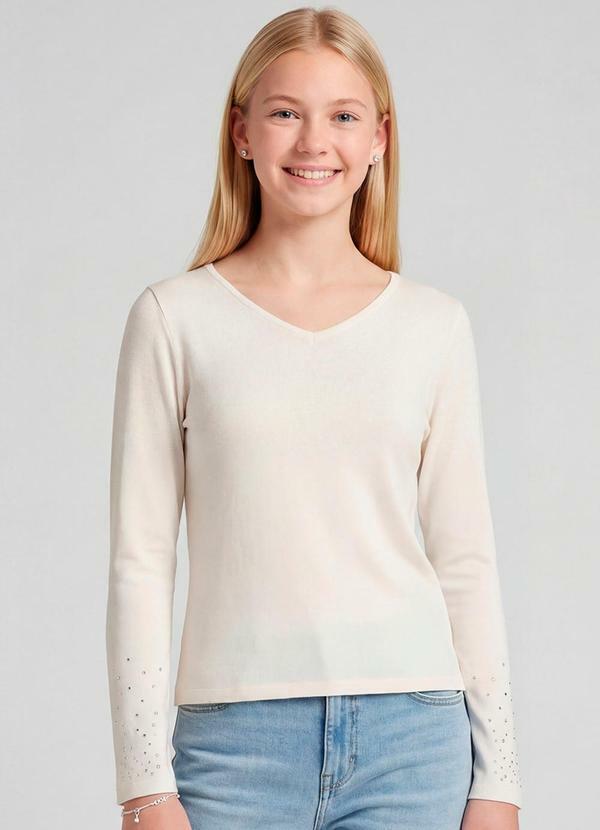 Blusa Juvenil Manga Longa Moletinho Bege