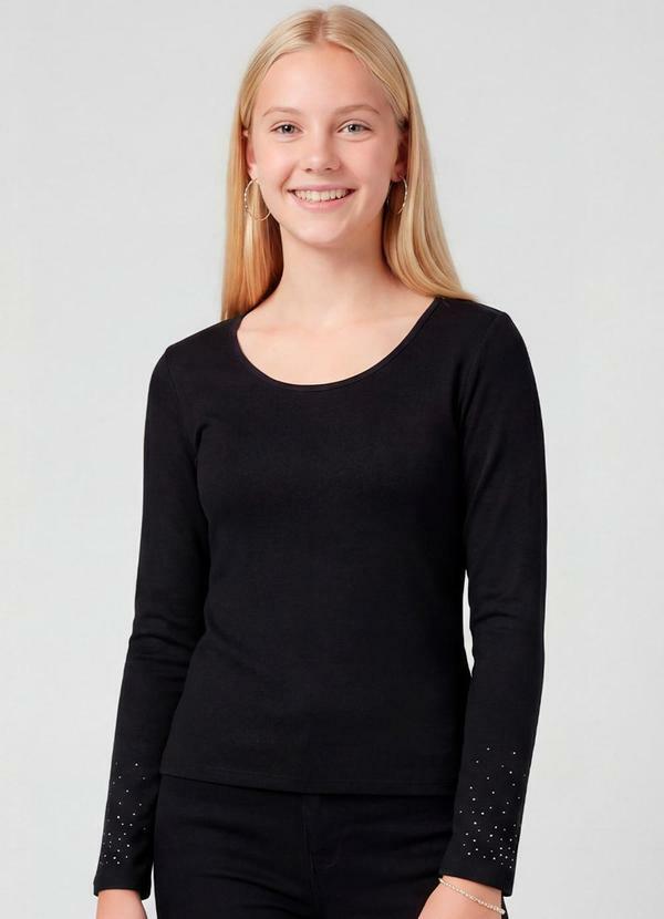 Blusa Juvenil Manga Longa Moletinho Preto