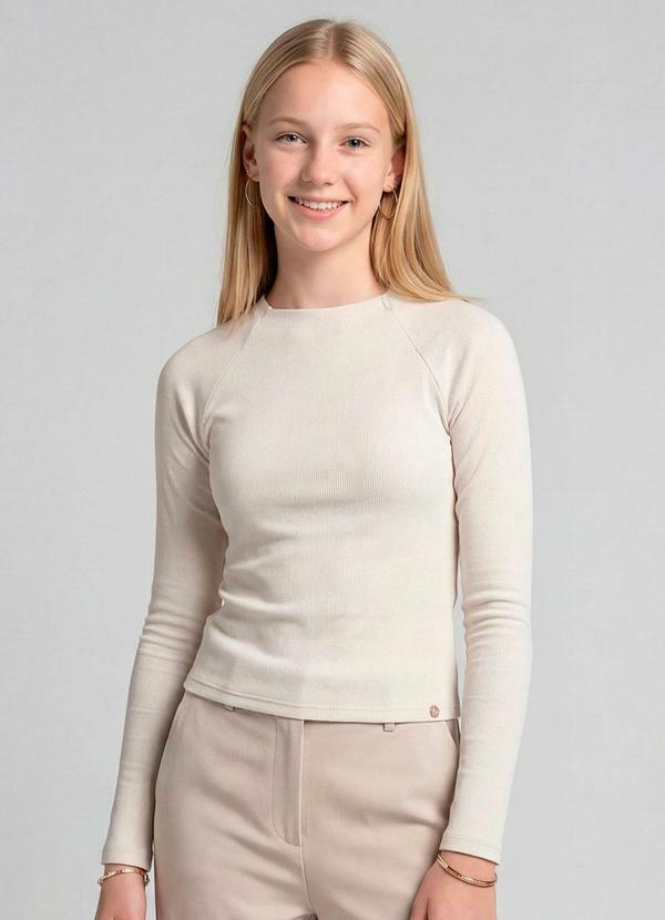 Blusa Juvenil Manga Longa Ribana Bege