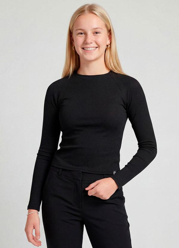Blusa Juvenil Manga Longa Ribana Preto