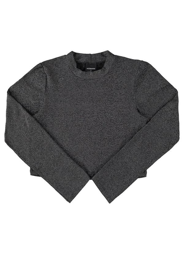Blusa Juvenil Menina Manga Longa Lurex Preto