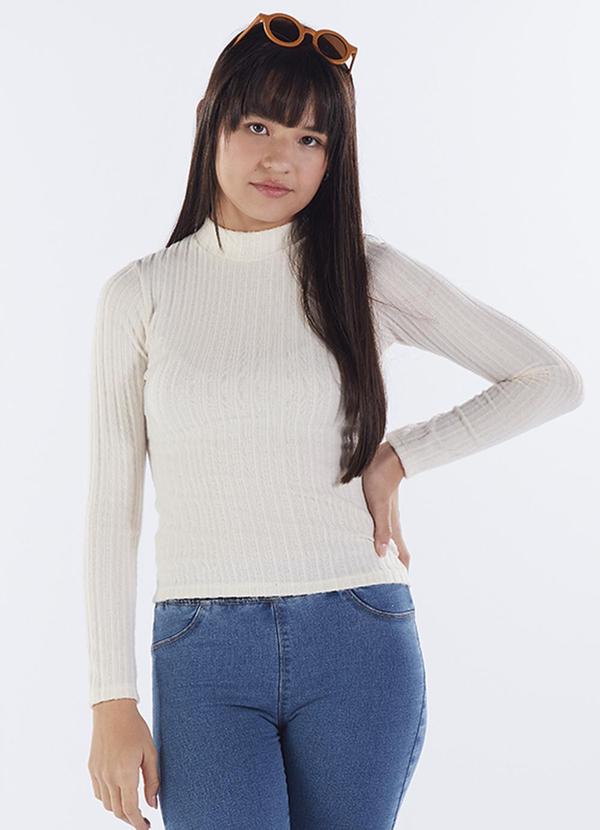 Vista 2 Blusa Juvenil Menina Tecido Canelado Bege Pulla Bulla Pulla Bulla