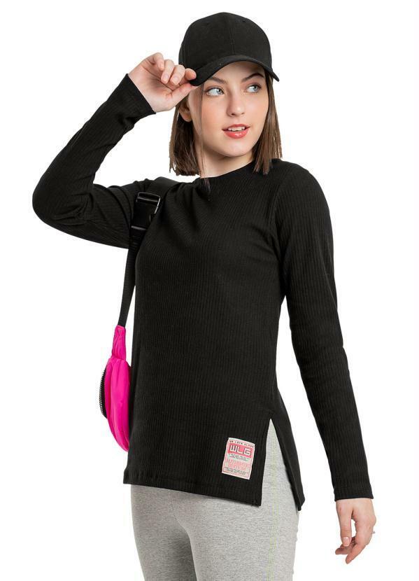 Vista 2 Blusa Longa Menina Juvenil Preto Gloss Gloss