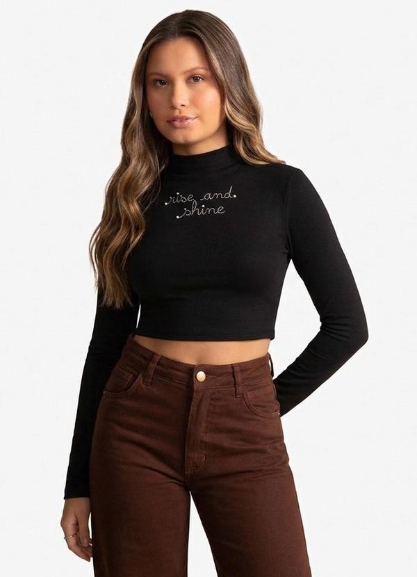 Blusa Longa Molecotton e Rebites Preto