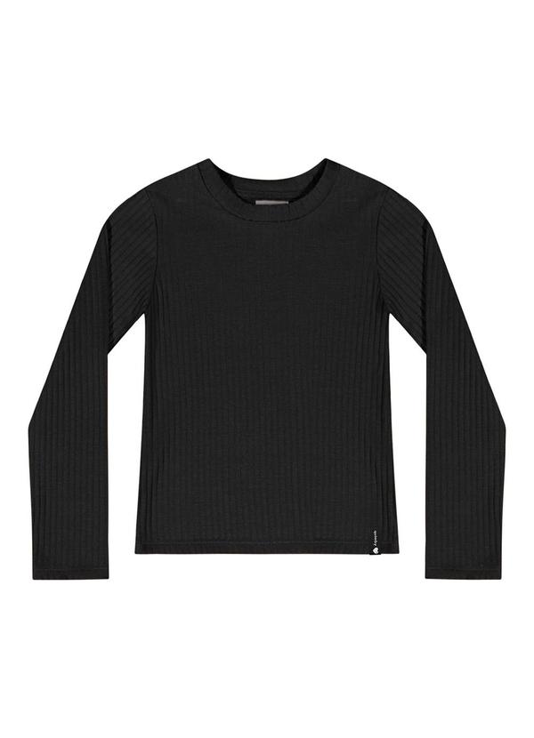 Vista 2 Blusa Manga Longa Básica Menina Preto Quimby Quimby