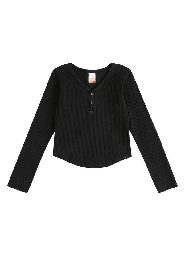 Blusa Manga Longa Canelada Marisol Preto