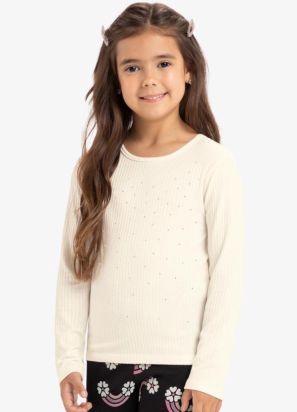 Blusa Manga Longa com Aplicação Strass Bege