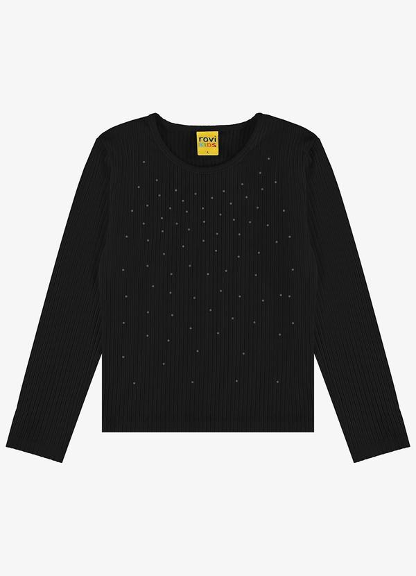 Blusa Manga Longa com Aplicação Strass Preto