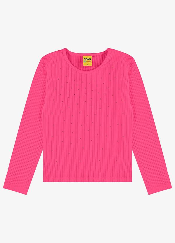 Blusa Manga Longa com Aplicação Strass Rosa