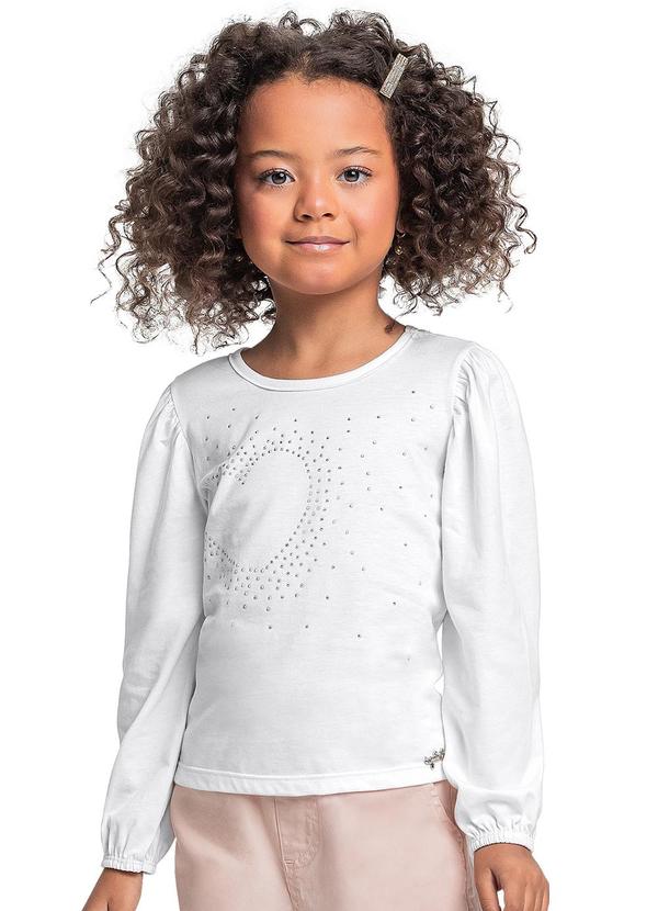 Vista 2 Blusa Manga Longa com Strass Branco Quimby Quimby
