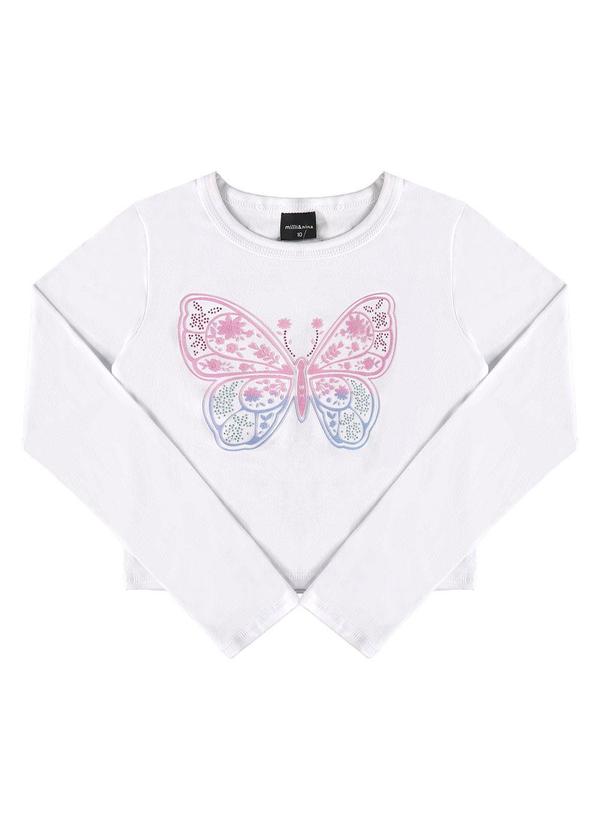 Blusa Manga Longa Cotton Penteado Estampa Branco