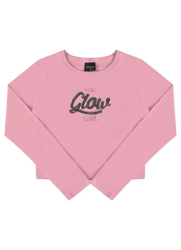 Blusa Manga Longa Cotton Penteado Estampa Rosa