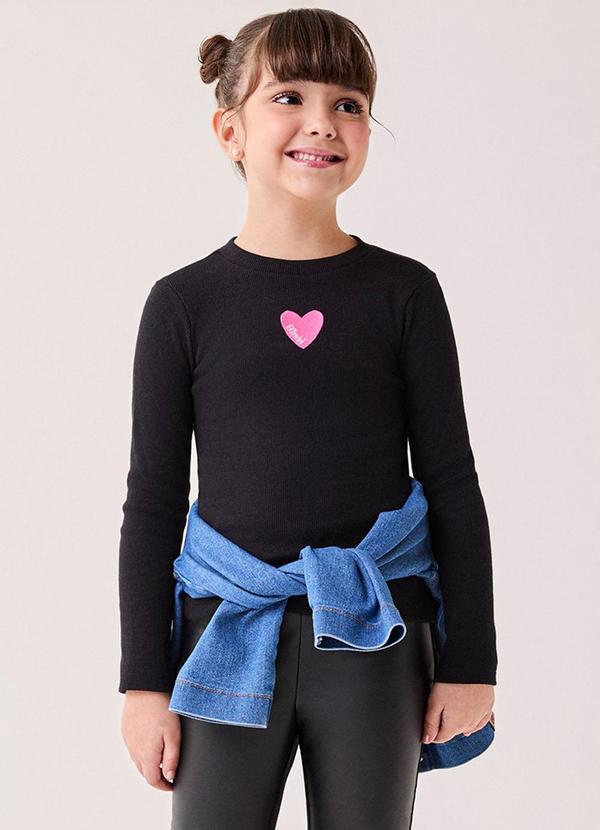 Blusa Manga Longa de Ribana Canelada Preto