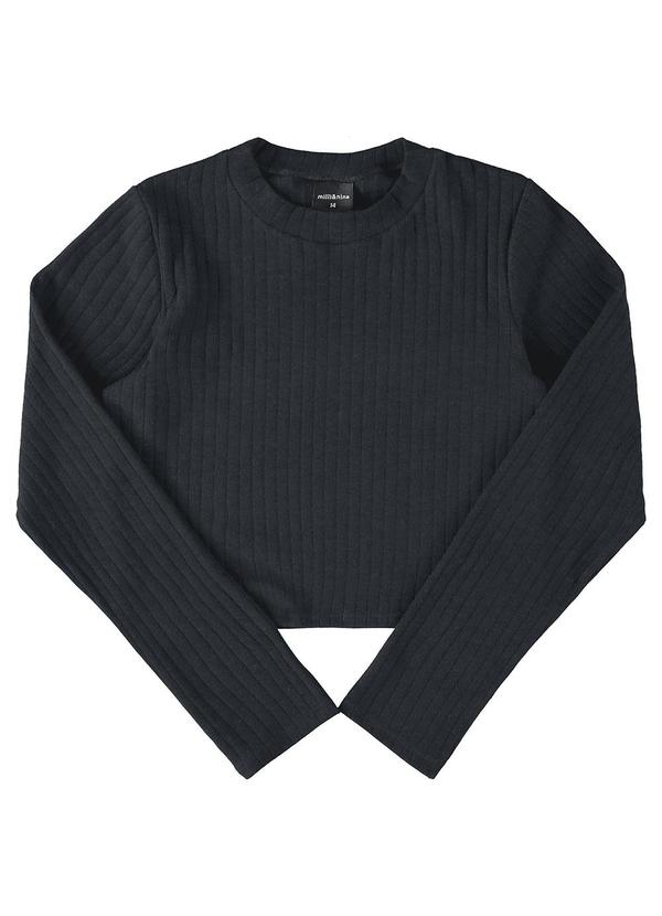 Blusa Manga Longa em Em Canelado Maxi Preto