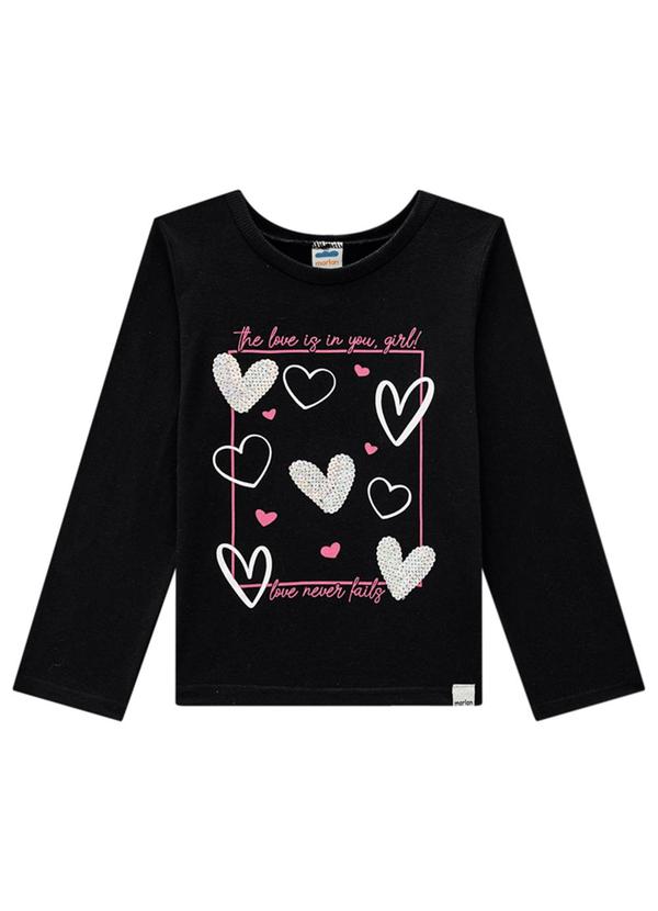 Vista 2 Blusa Manga Longa em Meia Malha Penteada Preto Marlan Marlan