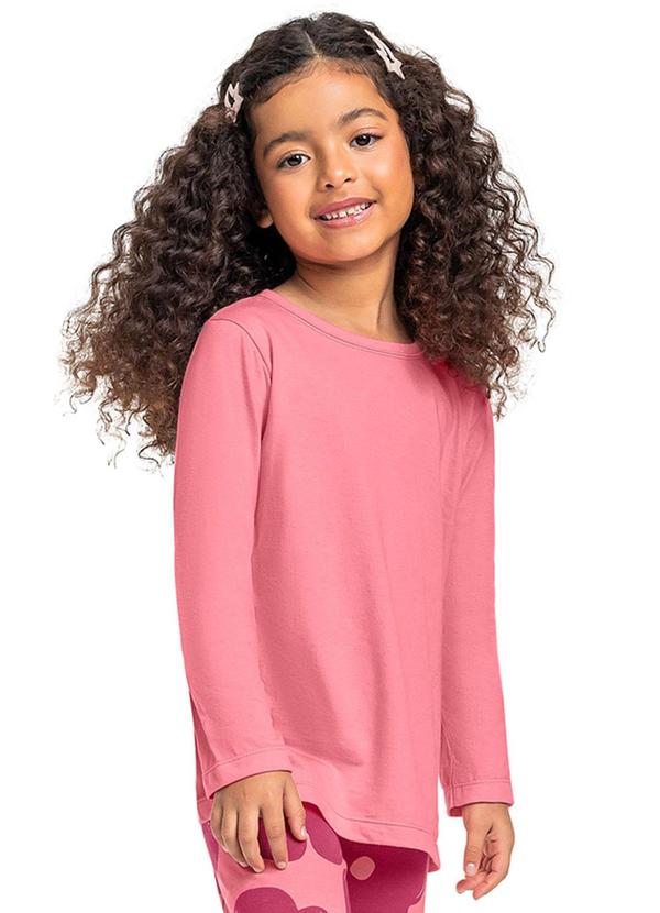 Blusa Manga Longa em Meia Malha Rosa