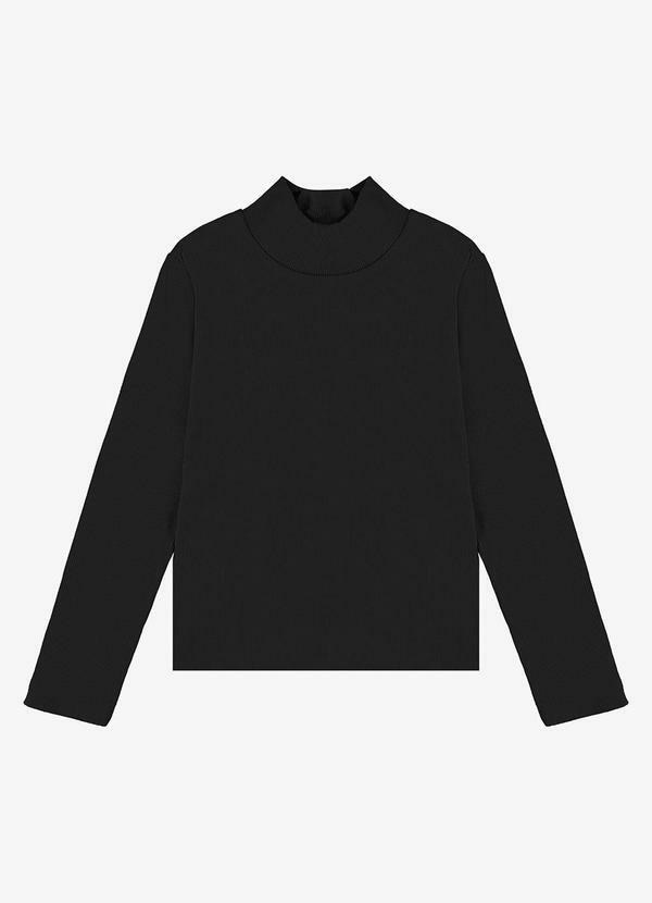Blusa Manga Longa Feminina em Ribana Preto