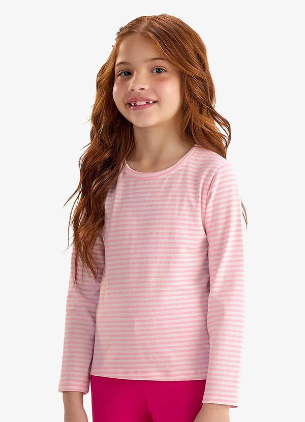Blusa Manga Longa Feminina Listrado Rosa