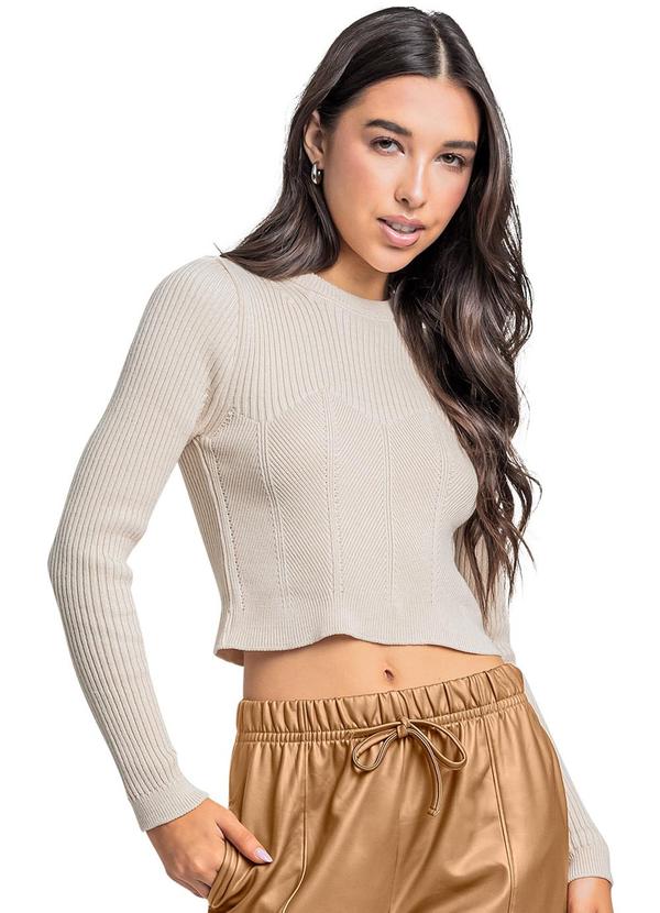 Vista 2 Blusa Manga Longa Juvenil em Tricô Branco Gloss Gloss