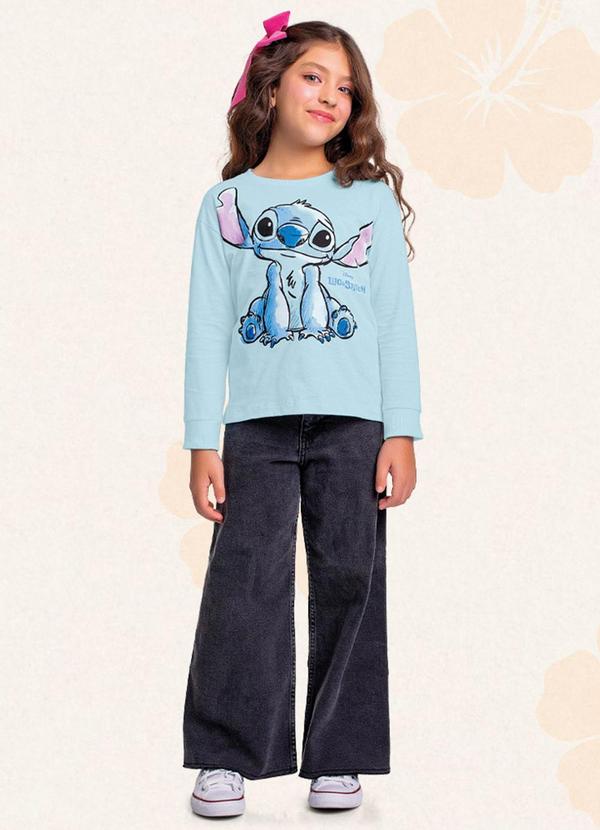 Vista 2 Blusa Manga Longa Lilo & Stitch Azul Fakini Kids Fakini Kids