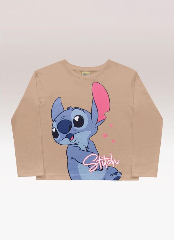 Blusa Manga Longa Lilo & Stitch Bege