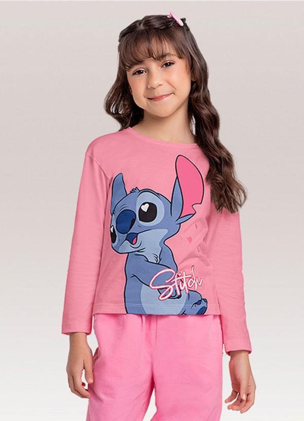 Blusa Manga Longa Lilo & Stitch Rosa