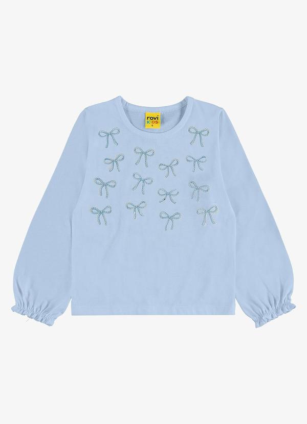 Blusa Manga Longa Meia Malha com Estampa Azul