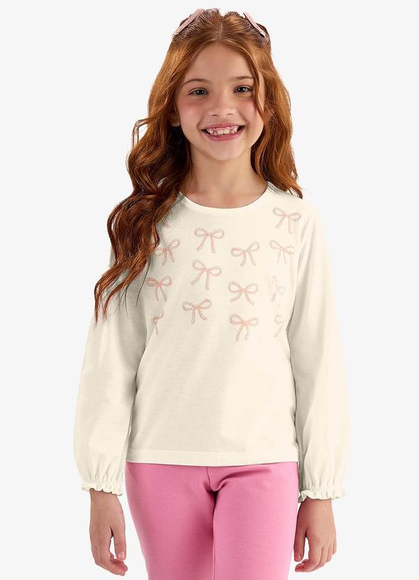Blusa Manga Longa Meia Malha com Estampa Bege