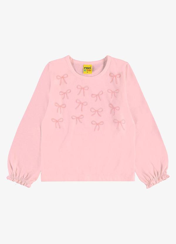 Blusa Manga Longa Meia Malha com Estampa Rosa