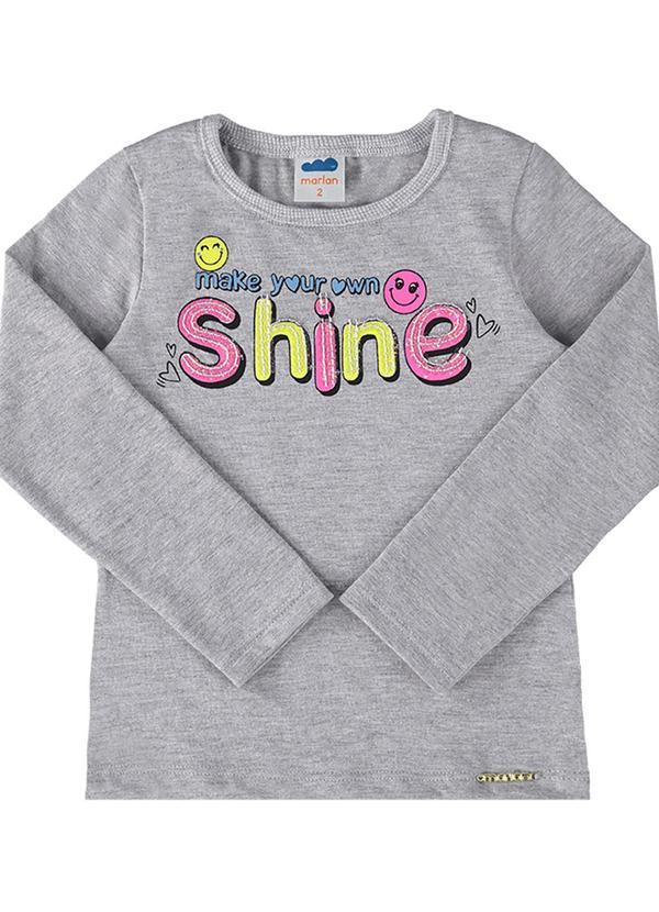 Blusa Manga Longa Meia Malha Estampa Cinza