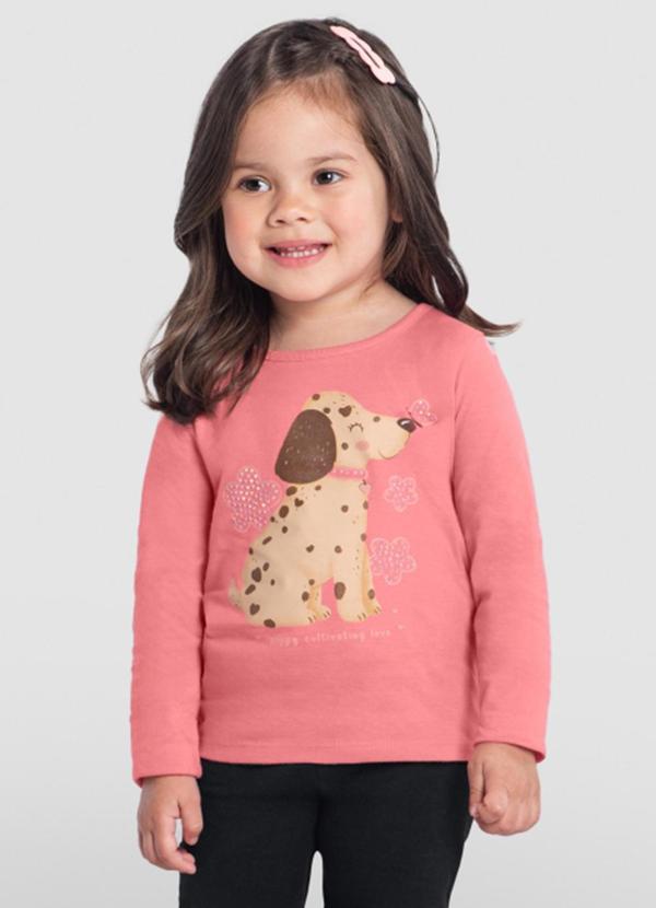 Vista 2 Blusa Menina de Cachorrinhos Rosa Brandili Brandili