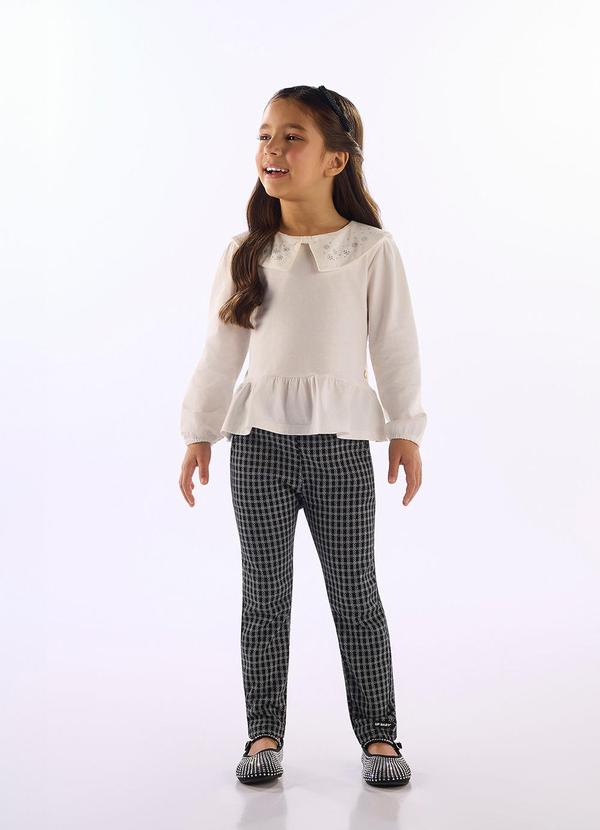 Blusa Menina Gola Decorada Branco