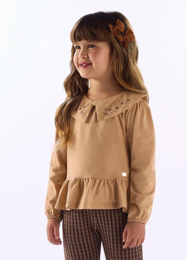 Blusa Menina Gola Decorada Marrom