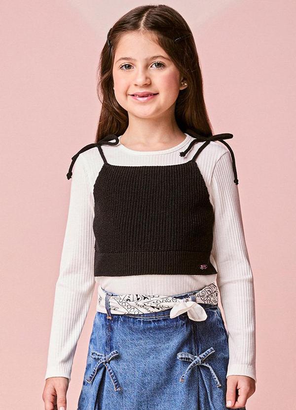Blusa Menina Infantil com Top Preto de Tricot