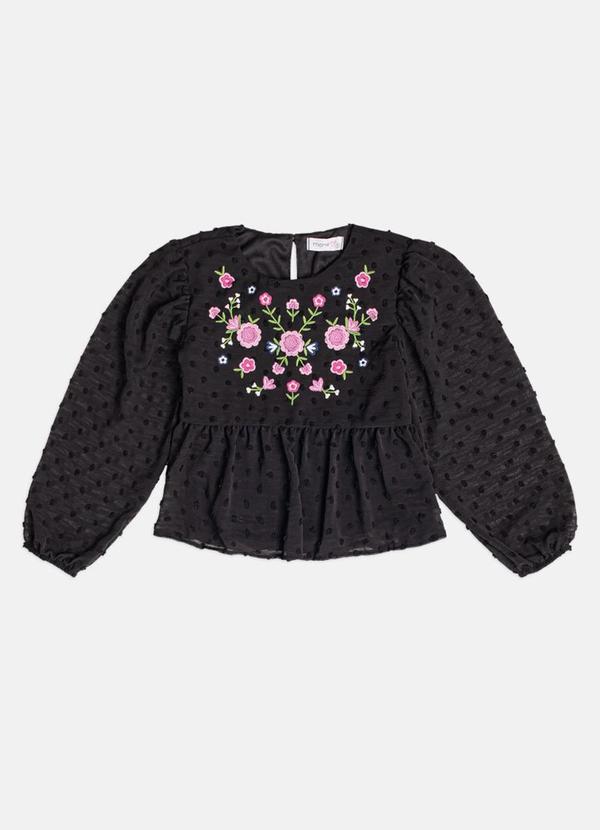 Blusa Menina Infantil de Manga Bufante com Bordado