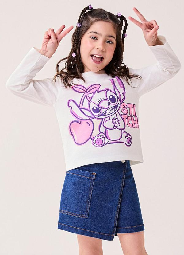 Blusa Menina Manga Longa do Stitch Disney Rosa