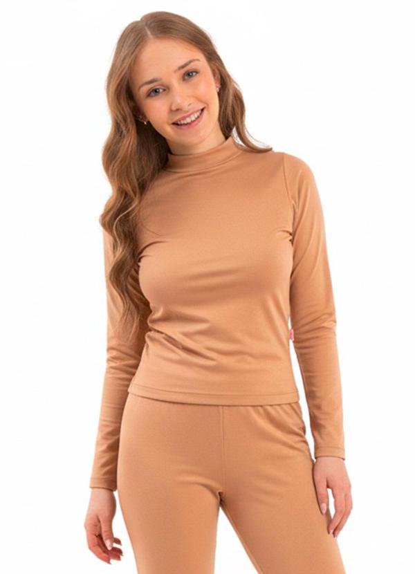 Blusa Teen Térmica com Gola Marrom