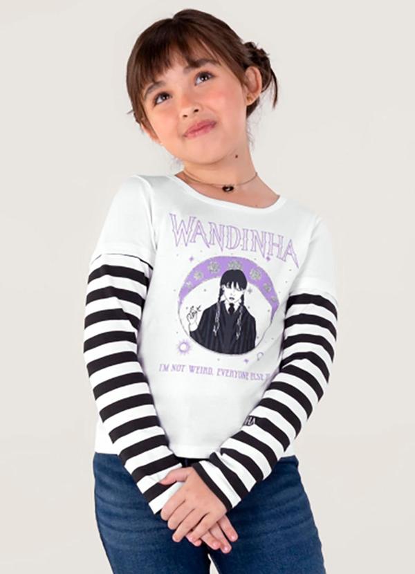 Vista 2 Blusa Wandinha Infantil Menina Branco Brandili Brandili