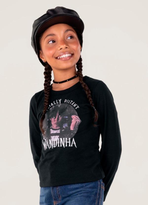 Vista 2 Blusa Wandinha Infantil Menina Preto Brandili Brandili