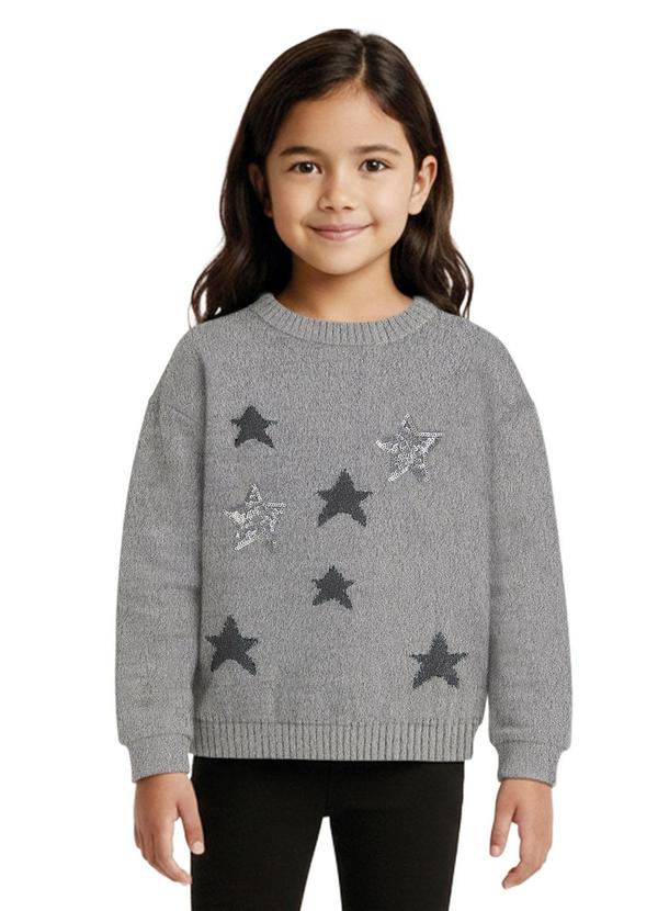 Blusão em Tricot Estrelas com Bordadas Cinza