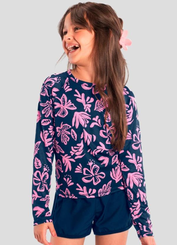 Vista 2 Camiseta Infantil Menina em Malha Uv Azul Brandili Brandili
