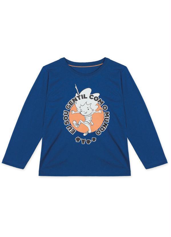 Camiseta Vito Manga Longa Infantil Unissex Azul